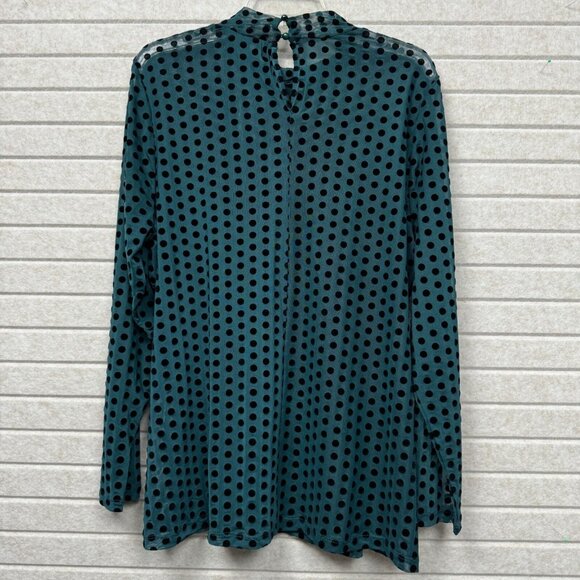 Lane Bryant Women’s 18/20 Teal Polka Dot Mesh Long Sleeve Mock Neck Blouse NWT - Picture 2 of 12